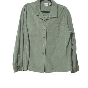 Chico’s Design size 3(XL/16) sage green pinwale soft pocket button front shacket